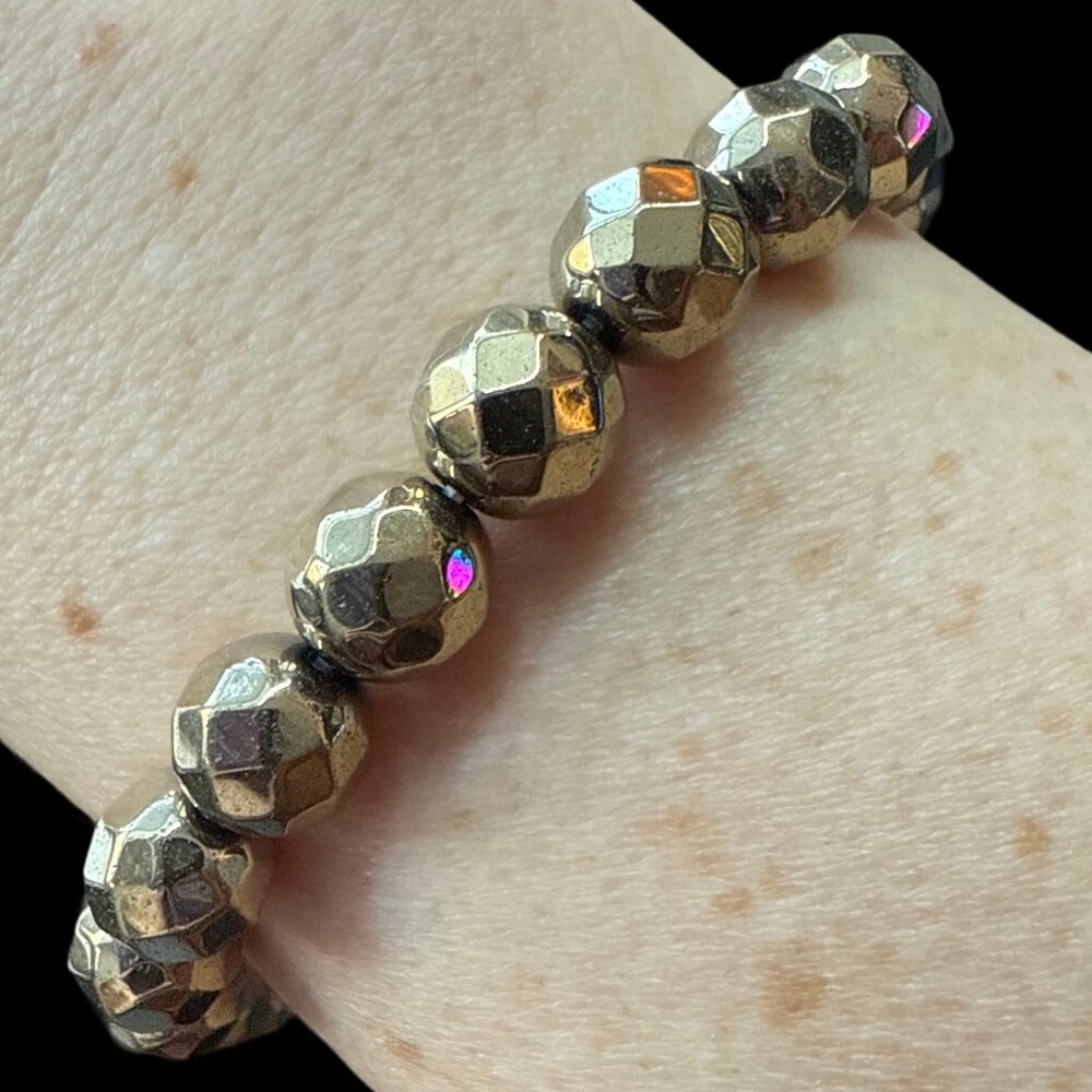 Faceted beaded bracelet disco bead pyrite gemstone fashion accessories gift new